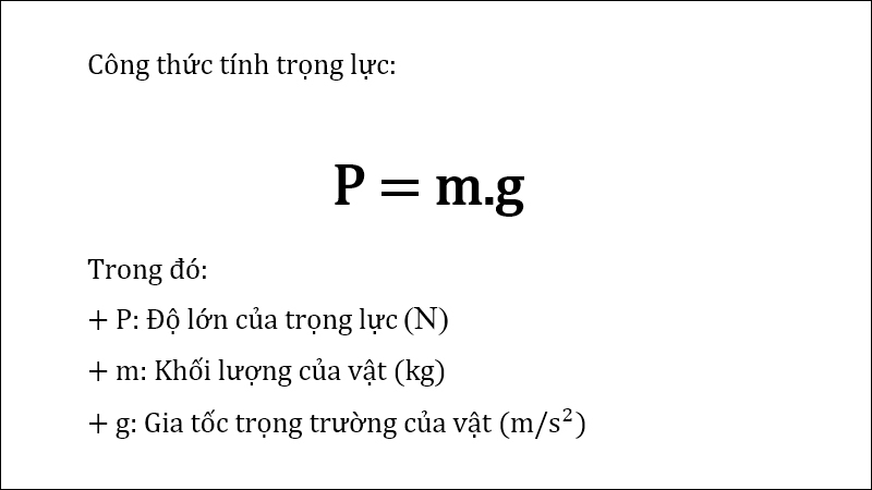 công thức tính trọng lực